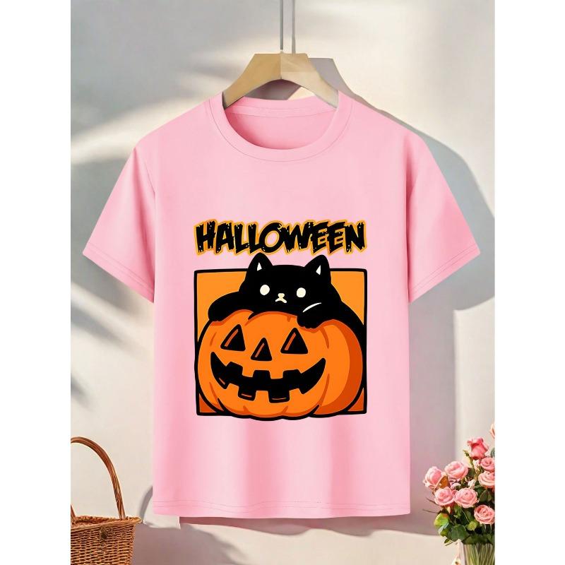 European sizes Halloween Cat & Pumpkin Print T-Shirt - Cute Cartoon Design with Halloween Text, Soft Knit Fabric, Regular Fit Casual Tee 164cm рожевий
European sizes Halloween Cat & Pumpkin Print T-Shirt - Cute Cartoon Design with Halloween Text, Soft Knit Fabric, Regular Fit Casual Tee 164cm рожевий