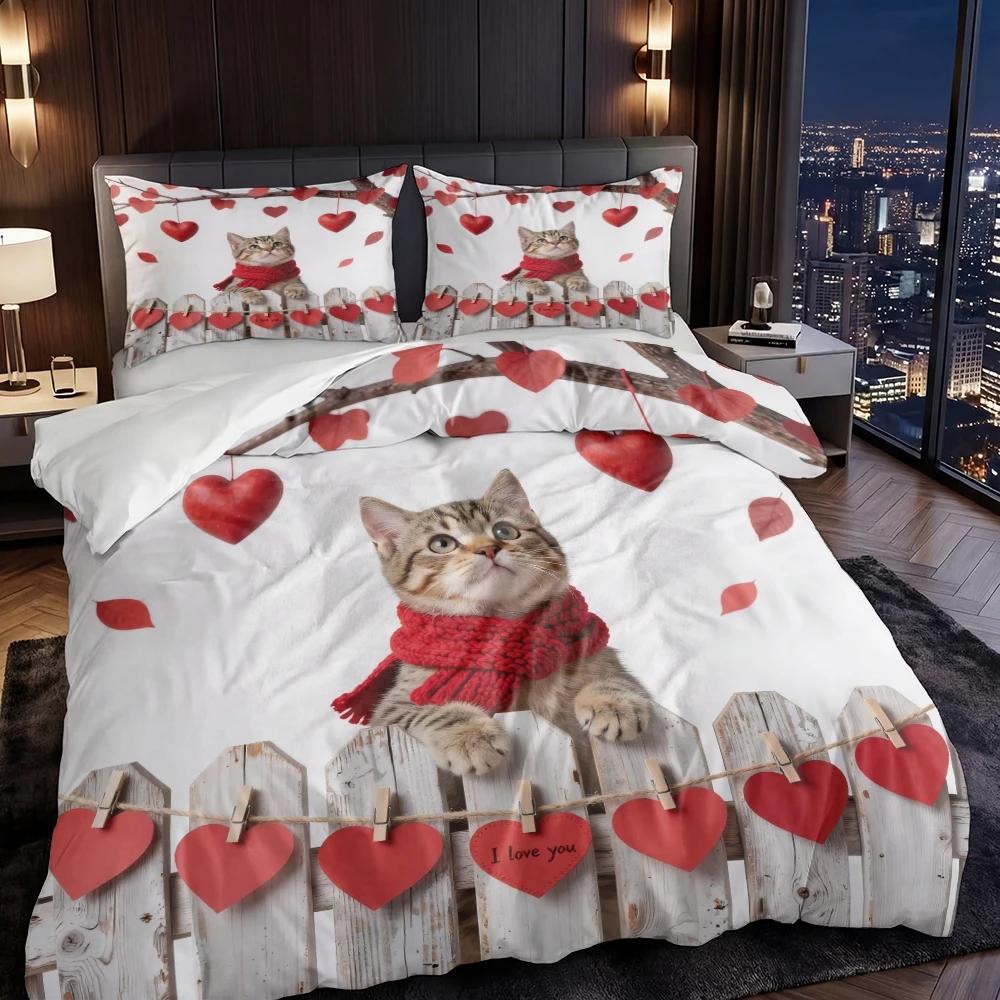 3 Piece Set Romantic Love Cat Valentine s Day Print Quilt Set,Including 1 Duvet Cover and 2 Pillowcases(excluding Padding) 135cmx200cm
3 Piece Set Romantic Love Cat Valentine s Day Print Quilt Set,Including 1 Duvet Cover and 2 Pillowcases(excluding Padding) 135cmx200cm