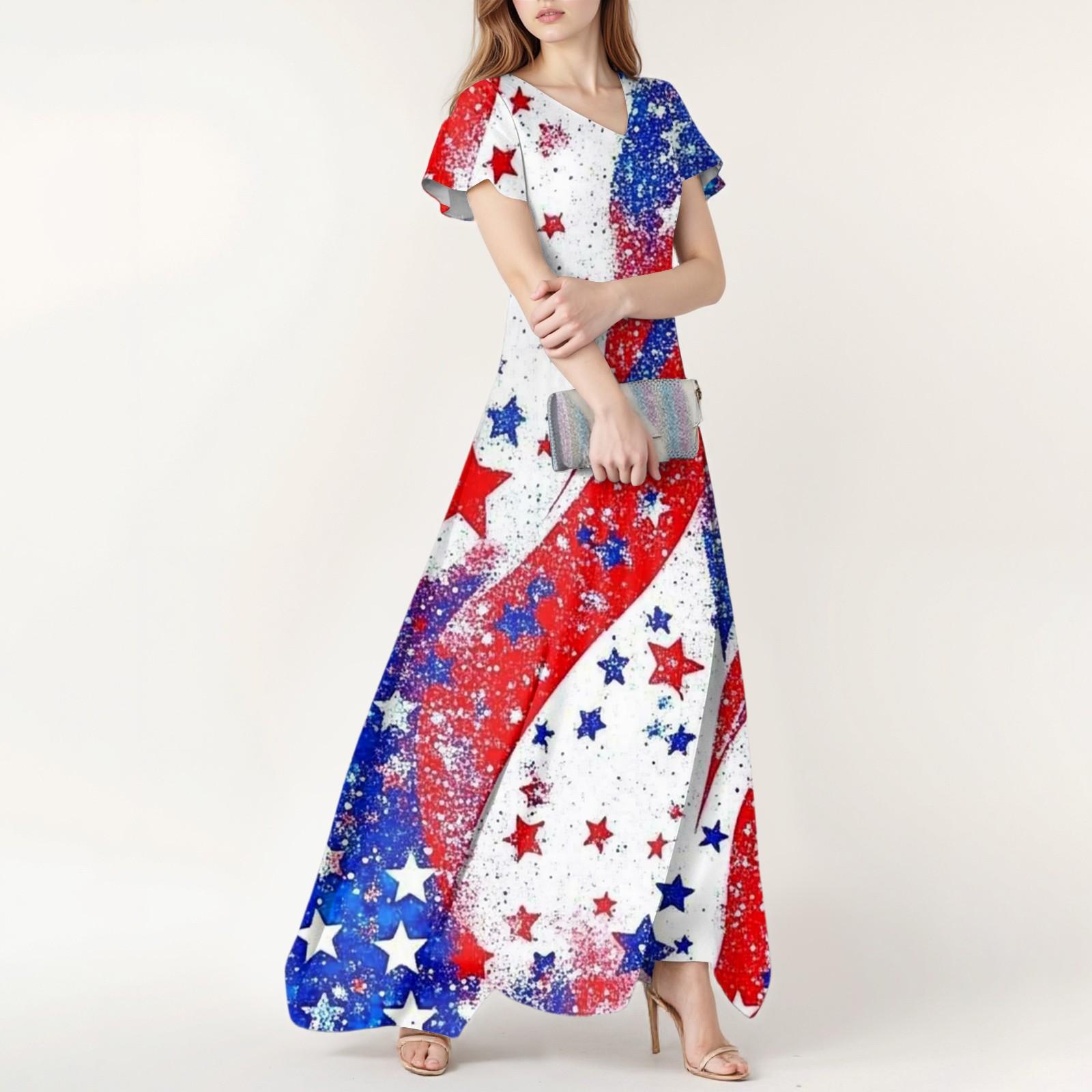 Женское летнее повседневное модное платье с принтом ко Дню независимости, платье с V-образным вырезом и короткими рукавами XL синий
Женское летнее повседневное модное платье с принтом ко Дню независимости, платье с V-образным вырезом и короткими рукавами XL синий