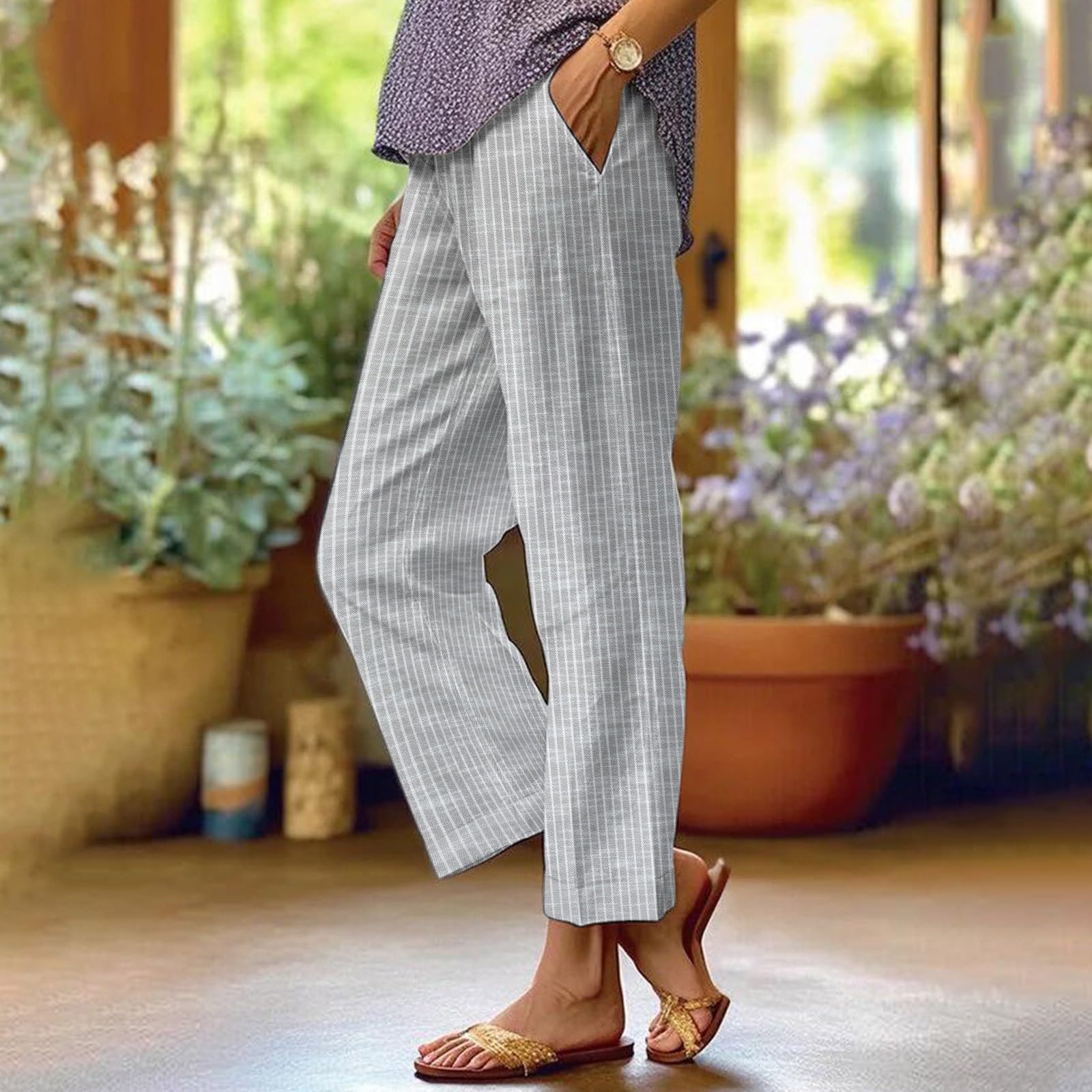 Women s Loose-fitting Striped Pocket Cotton Linen Elastic Waist Straight Leg Striped Trousers S
Women s Loose-fitting Striped Pocket Cotton Linen Elastic Waist Straight Leg Striped Trousers S