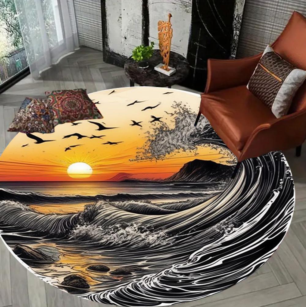 Retro Japanese Kanagawa Waves Round Carpet Non-Slip Rug for Living Room Bedroom Sofa Coffee Table, Home Area Mat 80cm x 80cm
Retro Japanese Kanagawa Waves Round Carpet Non-Slip Rug for Living Room Bedroom Sofa Coffee Table, Home Area Mat 80cm x 80cm