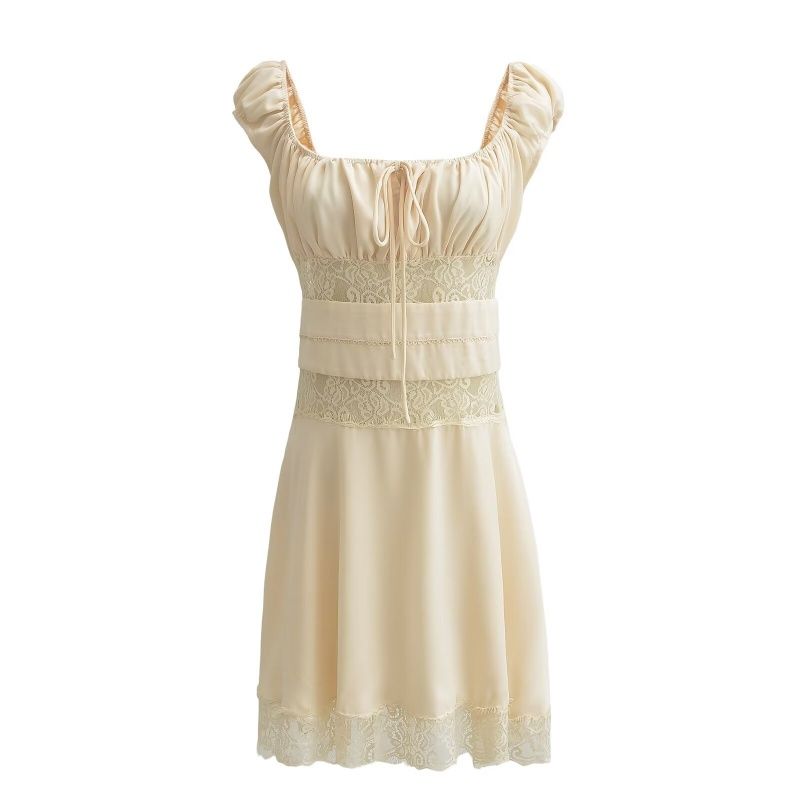 Mistressrocks Sleeve Pure Atmosphere Dress Lace Stitching Pleat Mini Skirt with Chiffon Beige(High quality) L
Mistressrocks Sleeve Pure Atmosphere Dress Lace Stitching Pleat Mini Skirt with Chiffon Beige(High quality) L