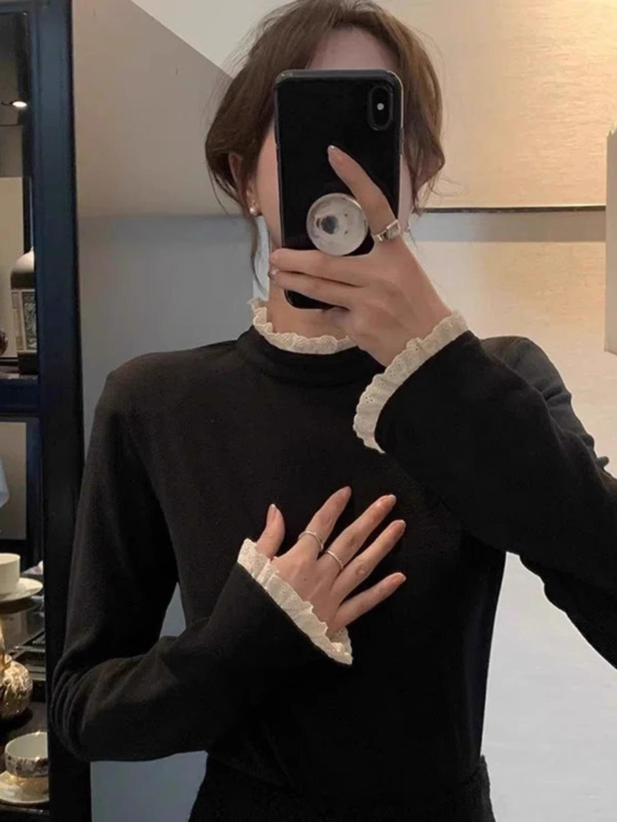 Australian velvet splicing lace semi-turtleneck bottoming shirt T-shirt women s autumn and winter slim-fitting and thin warm inner XL чорний
Australian velvet splicing lace semi-turtleneck bottoming shirt T-shirt women s autumn and winter slim-fitting and thin warm inner XL чорний