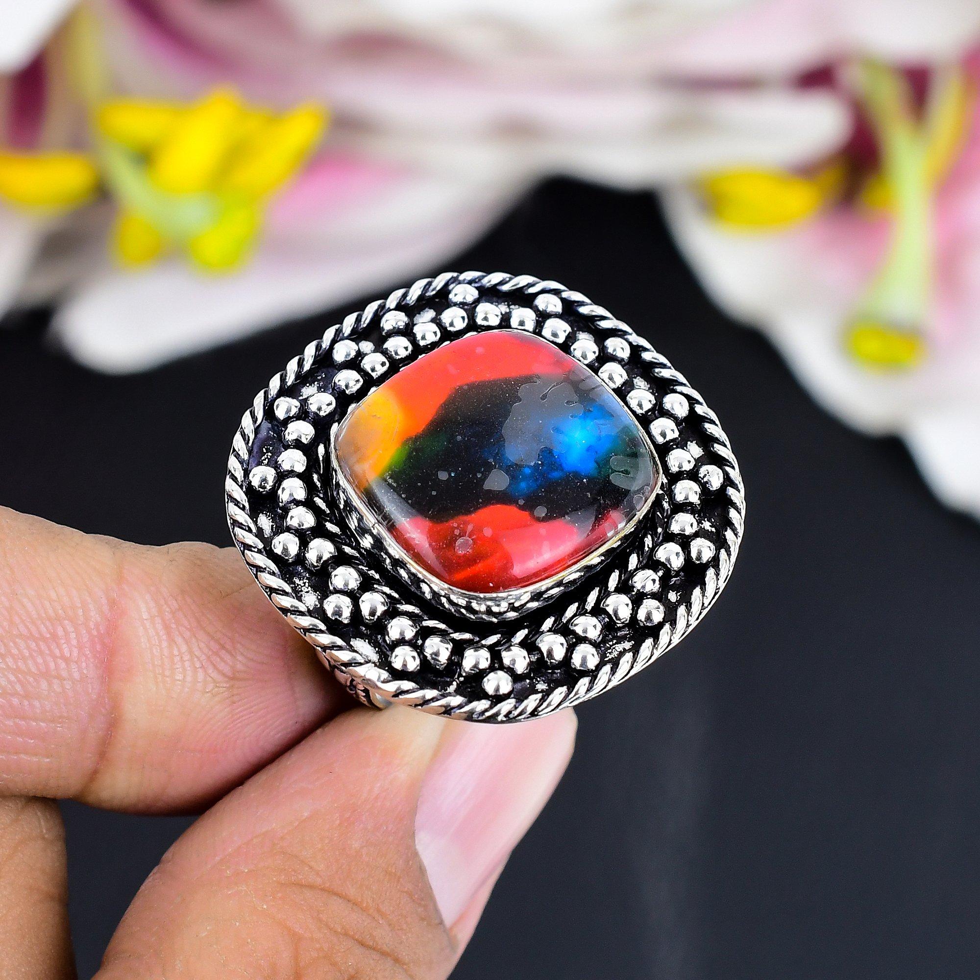 Mexican Dico Glass Gemstone 925 Sterling Silver Jewelry Ring Size 9 KG-1717
Mexican Dico Glass Gemstone 925 Sterling Silver Jewelry Ring Size 9 KG-1717