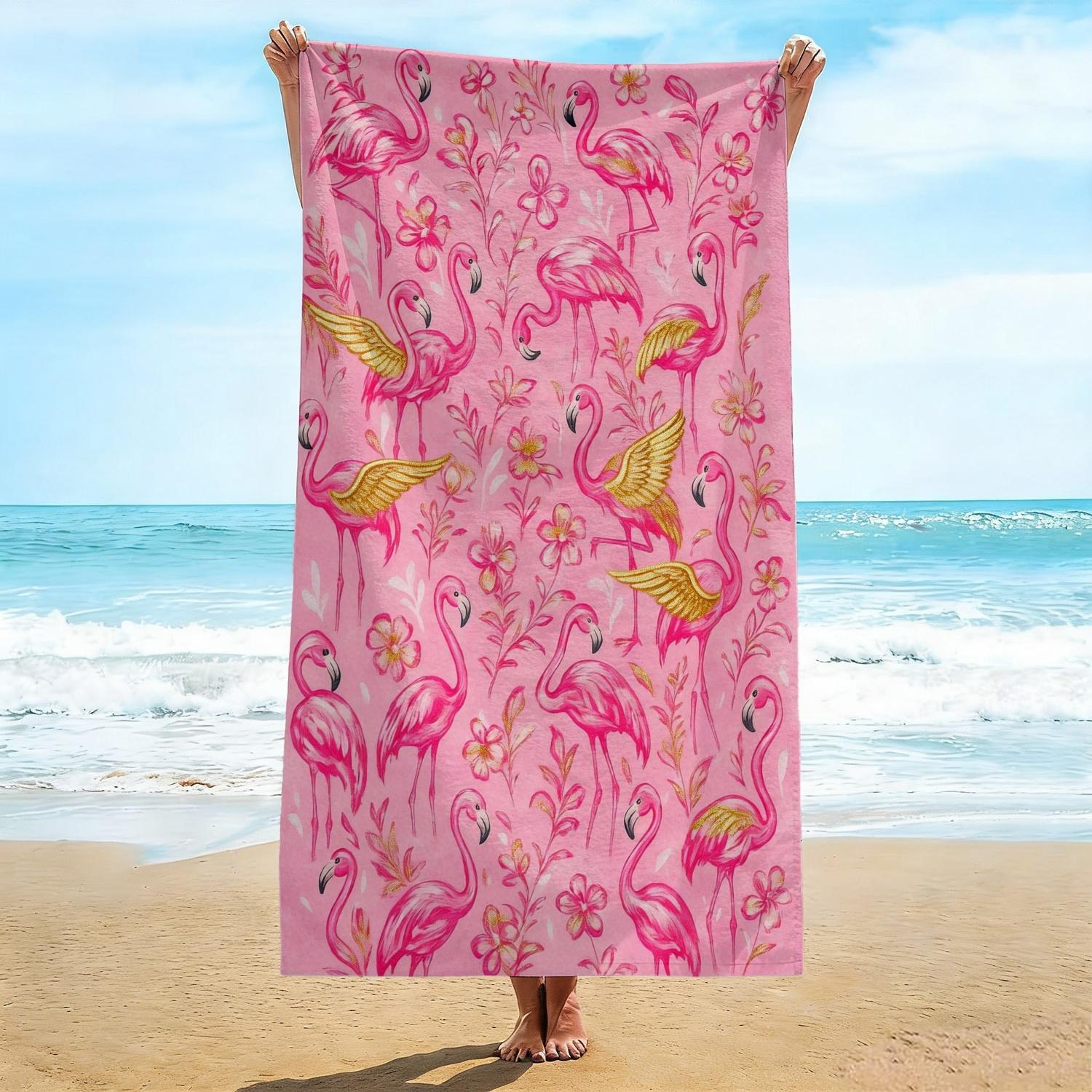 Pink Flamingo Beach Towel, Flamingo with Golden Wings & Floral Pattern Bath Towel, Perfect Vacation & Pool Party Beach Blanket W30*H60(CM)
Pink Flamingo Beach Towel, Flamingo with Golden Wings & Floral Pattern Bath Towel, Perfect Vacation & Pool Party Beach Blanket W30*H60(CM)