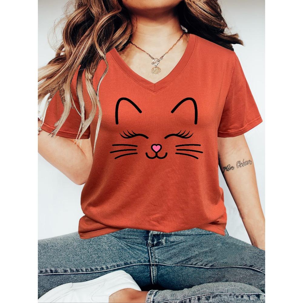 Plus Size Cartoon Cat Print T-Shirt, Casual V Neck Short Sleeve T-Shirt, Women s Plus Size Clothing 8XL
Plus Size Cartoon Cat Print T-Shirt, Casual V Neck Short Sleeve T-Shirt, Women s Plus Size Clothing 8XL