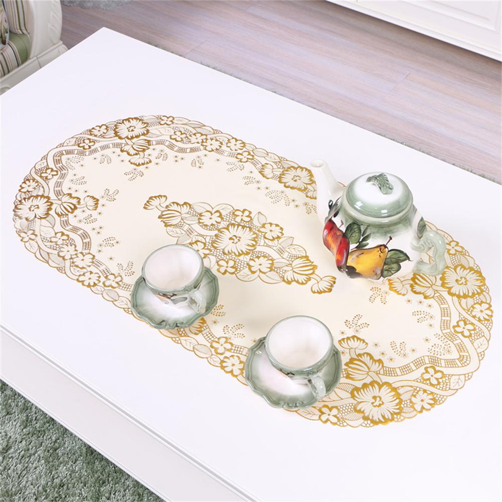 Waterproof Embroidered Tablecloth 40x85CM with Golden Pattern Lace Table Mat Heat Resistant PVC Placemat for Surface Protection