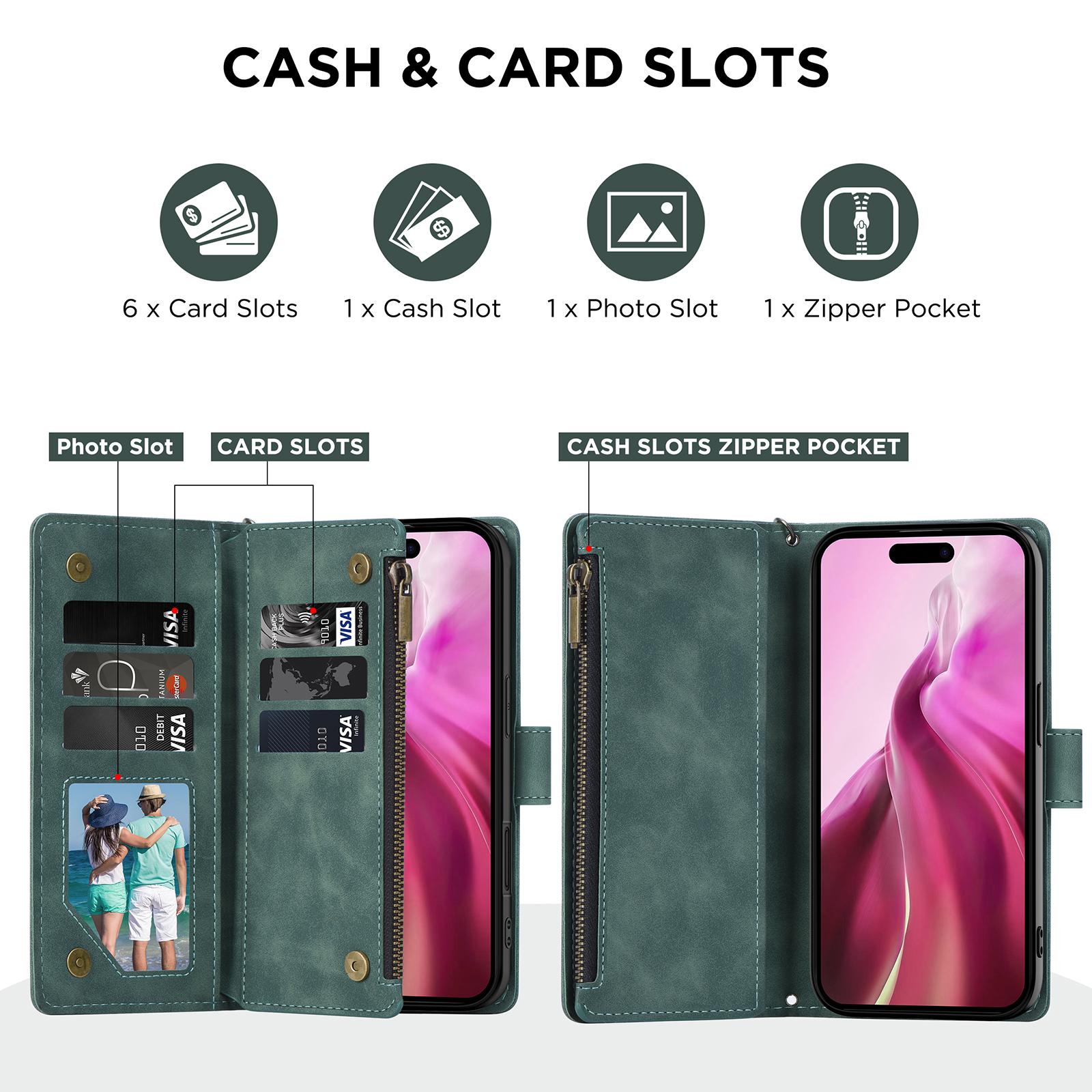 For iPhone 16 Pro Max Wallet Phone Stand Case Zipper Pocket PU Leather Phone Shell with Strap Green
For iPhone 16 Pro Max Wallet Phone Stand Case Zipper Pocket PU Leather Phone Shell with Strap Green