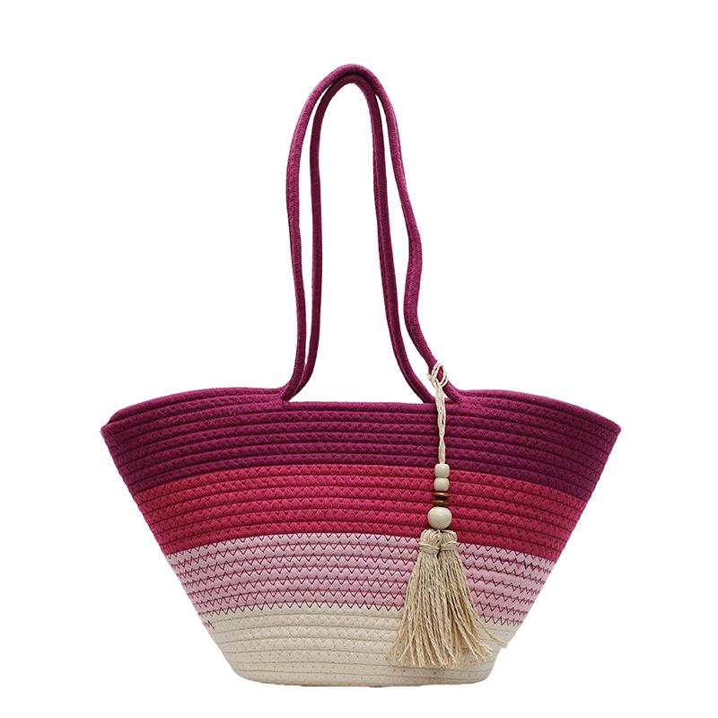 Cotton Rope Woven Design Shoulder Tote Bags For Women Striped Big Capacity Summer Beach Shoppers With Tassel Luxury Handbag 43x24x12cm
Cotton Rope Woven Design Shoulder Tote Bags For Women Striped Big Capacity Summer Beach Shoppers With Tassel Luxury Handbag 43x24x12cm