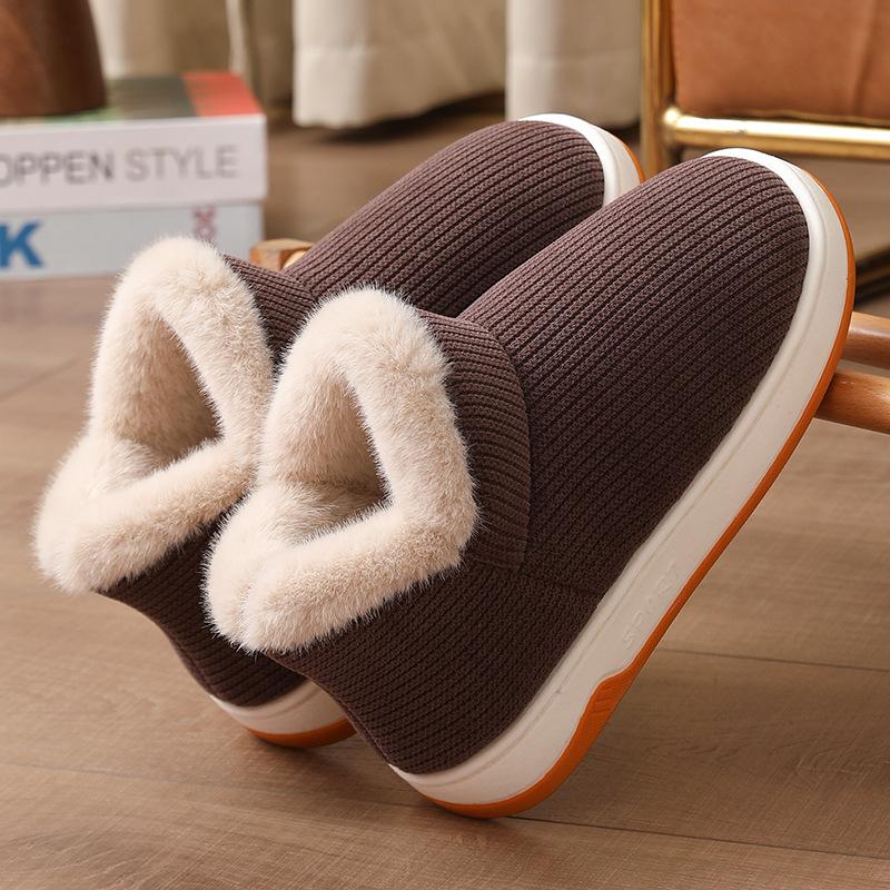 Новые тапочки из хлопка с задником, средней теплоты, зимние, на толстой подошве, нескользящие, домашние, вельветовые, для улицы, хлопковые туфли для пожилых 44-45 темно-коричневого