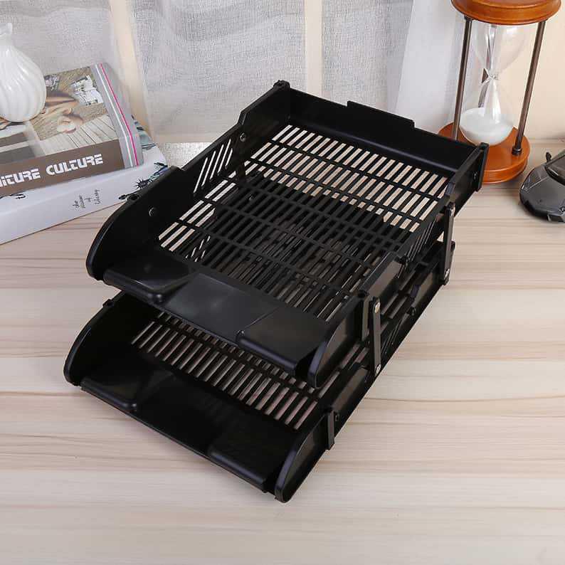 Двухслойный подвижный пластиковый настольный органайзер-лоток большой вместимости чёрный
Двухслойный подвижный пластиковый настольный органайзер-лоток большой вместимости чёрный