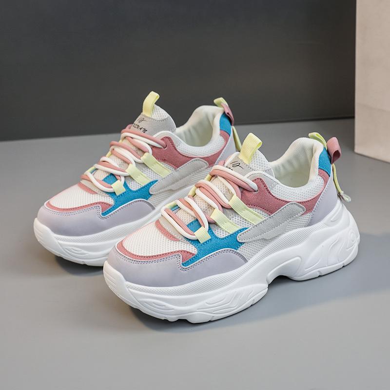 K5010, новая женская обувь одного цвета, летняя сетчатая дышащая универсальная повседневная обувь для папы с увеличенной толстой подошвой, белые туфли 37