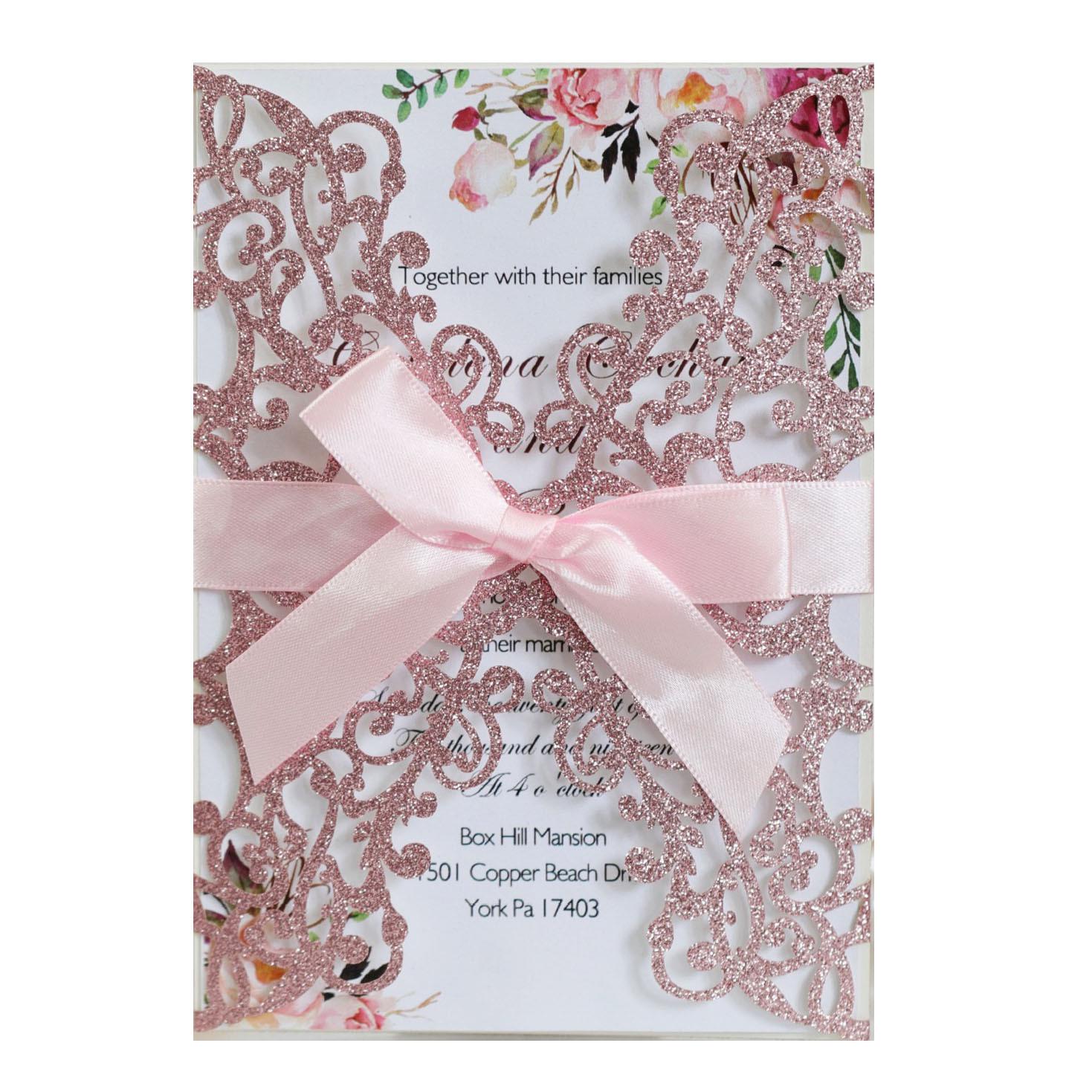 Rose Gold Laser-Cut Wedding Greeting Cards with Glitter Powder
Rose Gold Laser-Cut Wedding Greeting Cards with Glitter Powder