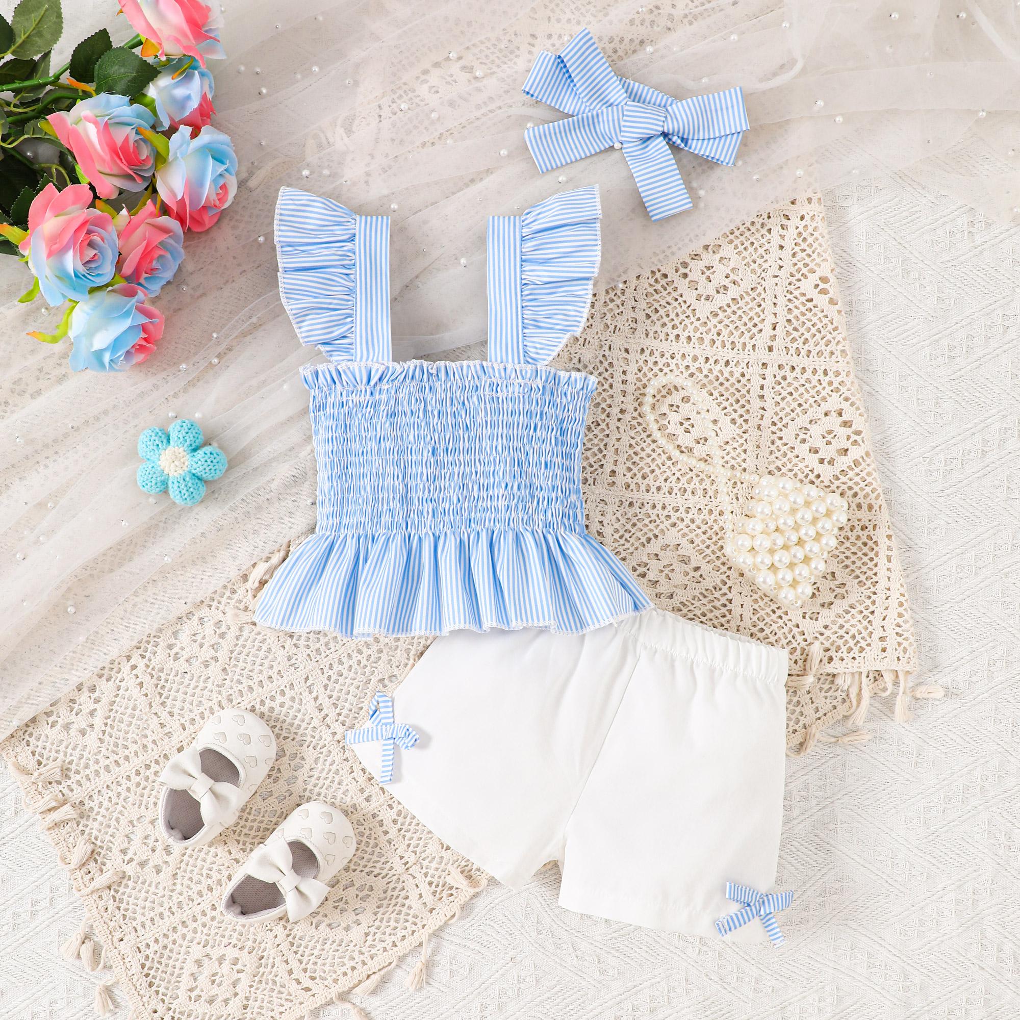 Girls Clothing Set 1-8Y Kids Pink Stripe Ruffled Sleeve Top with Elastic Waist Shorts 3 Piece Outfit Summer Casual Kids Clothes 18-24M небесно-голубой
Girls Clothing Set 1-8Y Kids Pink Stripe Ruffled Sleeve Top with Elastic Waist Shorts 3 Piece Outfit Summer Casual Kids Clothes 18-24M небесно-голубой