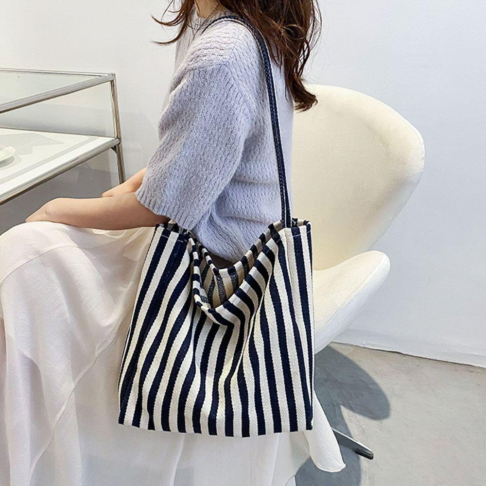 Холщовая полосатая женская сумка большой емкости, сумки на плечо, сумка для покупок 
Холщовая полосатая женская сумка большой емкости, сумки на плечо, сумка для покупок