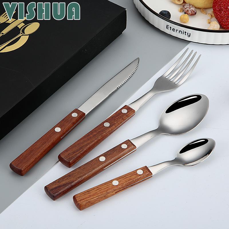 304 Нержавеющая сталь Western Restaurant Burst Spoon Цветочная деревянная ручка Ручка и вилка Таблетки Четыре части Ресторан Бык Elert Набор
304 Нержавеющая сталь Western Restaurant Burst Spoon Цветочная деревянная ручка Ручка и вилка Таблетки Четыре части Ресторан Бык Elert Набор