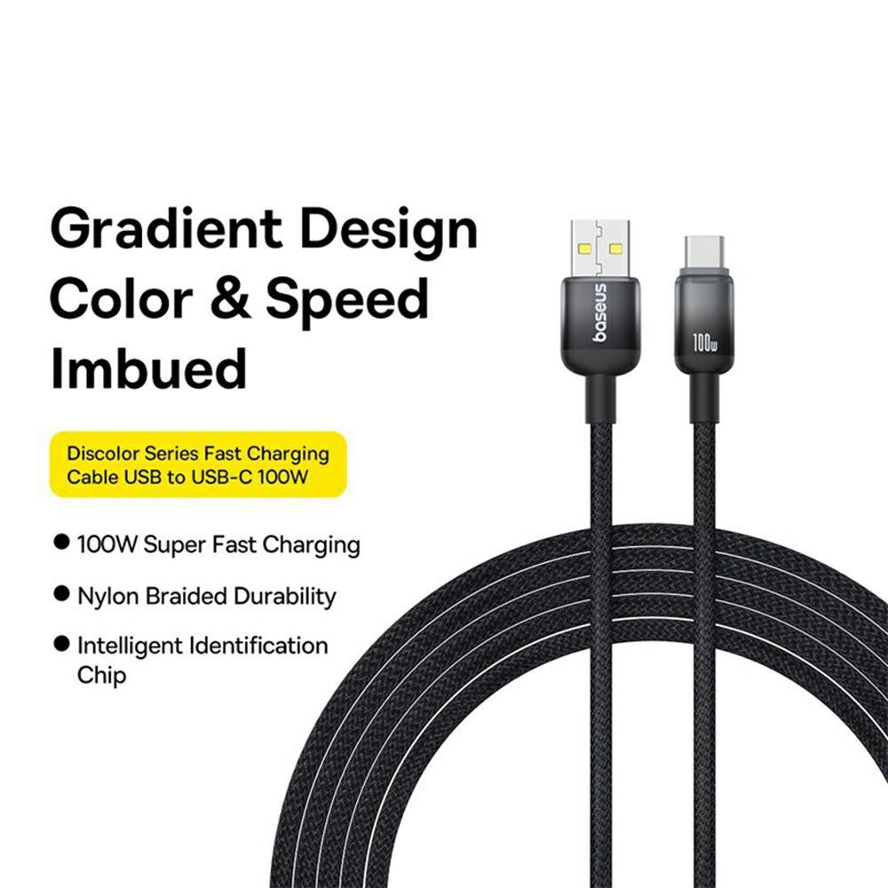 BASEUS Discolor Series 2m Fast Charging Cable USB-A to Type-C 100W Nylon Braided Data Cord Black
BASEUS Discolor Series 2m Fast Charging Cable USB-A to Type-C 100W Nylon Braided Data Cord Black