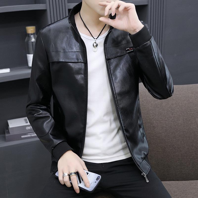 Кожаная куртка мужская осенняя новая облегающая корейская стильная красивая и модная зеленая мотоциклетная кожаная куртка модная мужская куртка 4XL