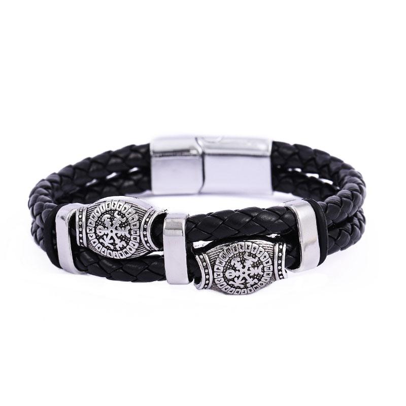 Mens Braided Leather Bracelet with Magnetic Clasp Vintage Norse Viking Rune Skull Gothic Hand Jewelry Ethnic Wristband 21.5cm
Mens Braided Leather Bracelet with Magnetic Clasp Vintage Norse Viking Rune Skull Gothic Hand Jewelry Ethnic Wristband 21.5cm