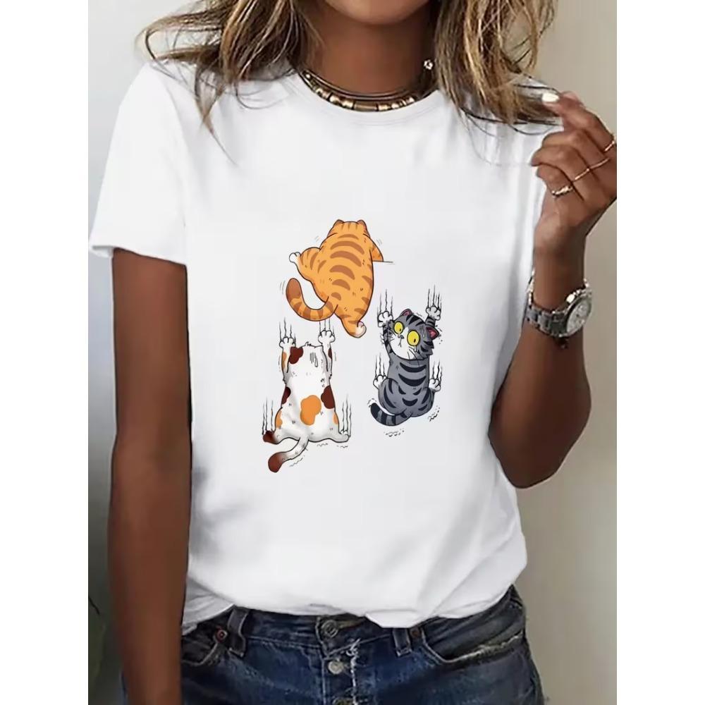 Women S Short-Sleeved T-shirt with Illustrations Cat Climbing Wall Hand-Painted Style, Ladies TShirt Eye-Catching for Daily Wear S
Women S Short-Sleeved T-shirt with Illustrations Cat Climbing Wall Hand-Painted Style, Ladies TShirt Eye-Catching for Daily Wear S