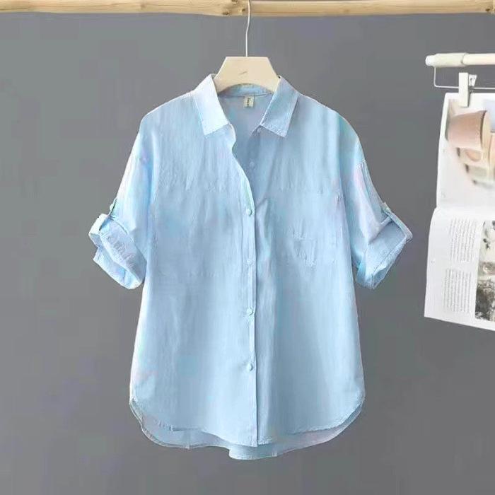 Women s Short Sleeved Casual Solid Color Shirt Summer Shirt Design Loose Top Short Sleeved Shirt 3XL світло-синій колір
Women s Short Sleeved Casual Solid Color Shirt Summer Shirt Design Loose Top Short Sleeved Shirt 3XL світло-синій колір
