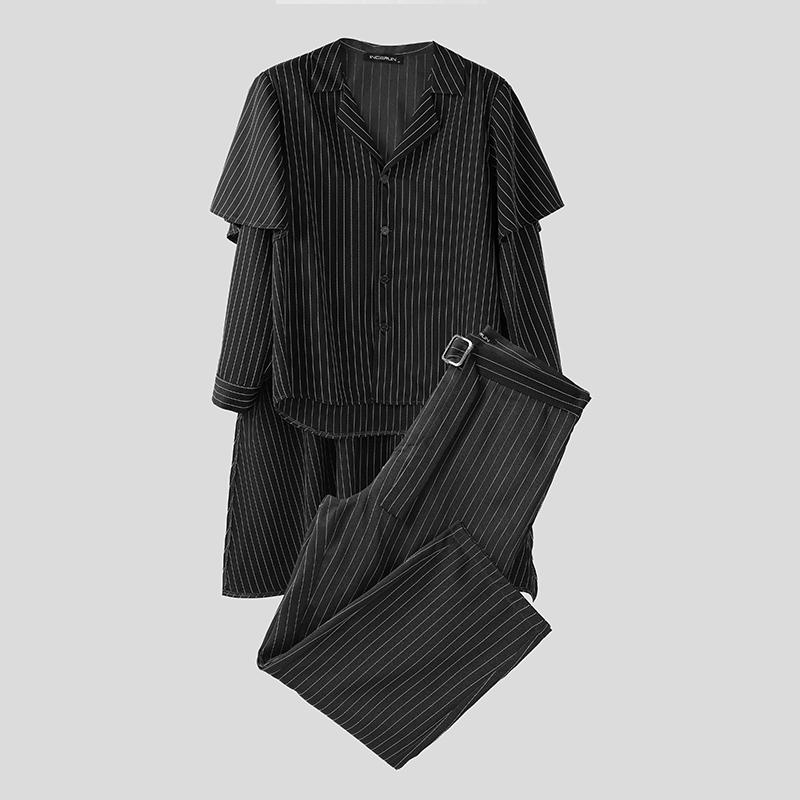 INCERUN Костюмы из двух предметов Мужские с лацканами, с длинными рукавами, в полоску, плащ-рубашки, длинные брючные костюмы 5XL чёрный
INCERUN Костюмы из двух предметов Мужские с лацканами, с длинными рукавами, в полоску, плащ-рубашки, длинные брючные костюмы 5XL чёрный