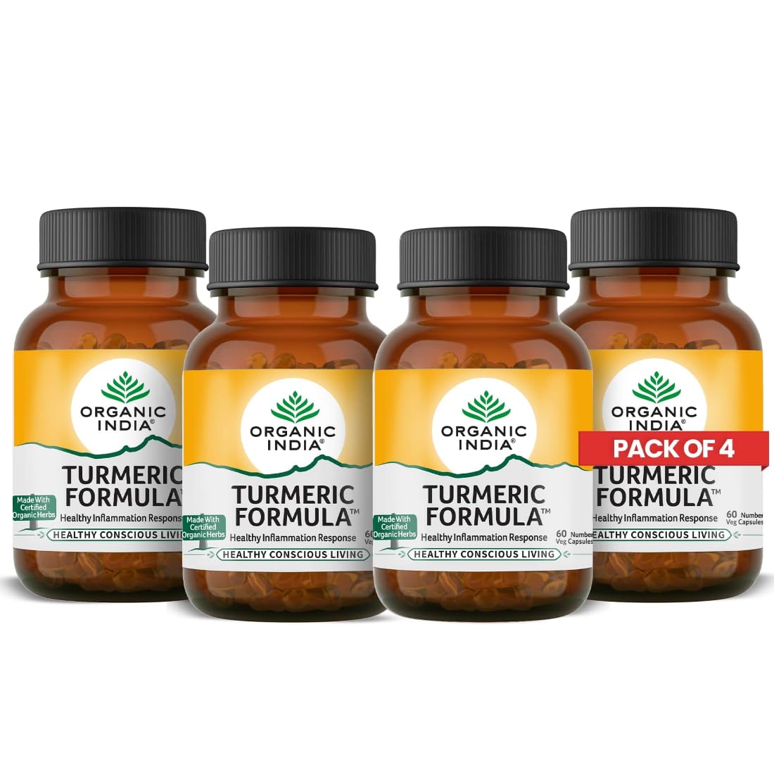 Organic India Turmeric Formula 60 Veg Capsules Pack of 4 for Immunity, Inflammation, Metabolism, Skin & Joint Wellness
Organic India Turmeric Formula 60 Veg Capsules Pack of 4 for Immunity, Inflammation, Metabolism, Skin & Joint Wellness
