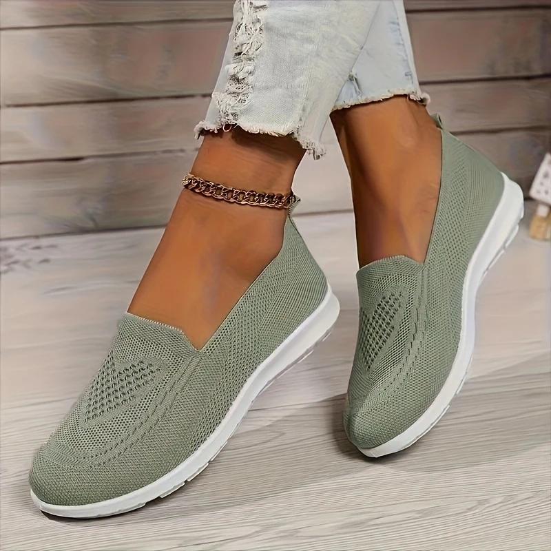 Женские однотонные трикотажные кроссовки, мягкая подошва, легкие, без застежек, для ходьбы, низкая дышащая повседневная обувь больших размеров 43 зелёный