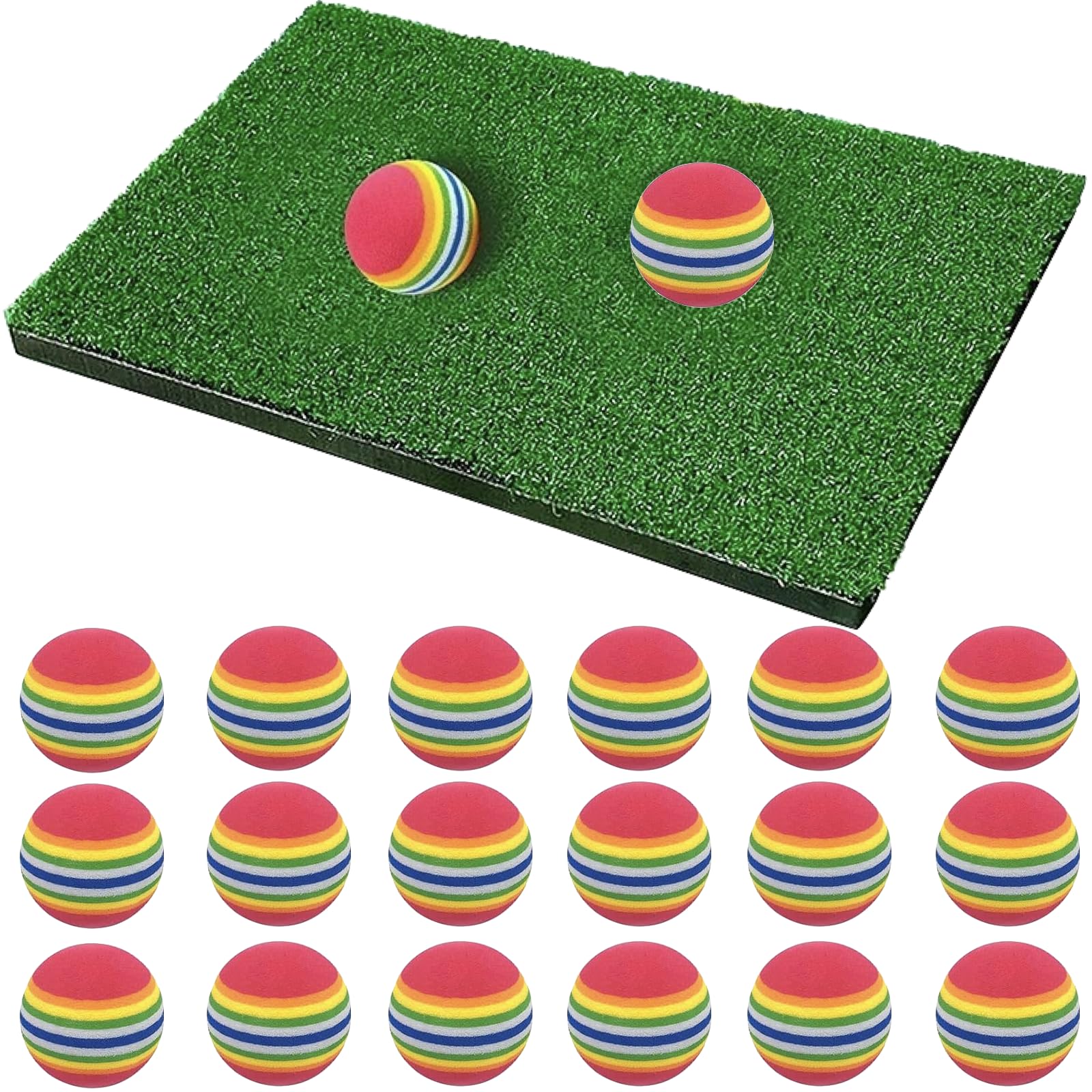 Коврик для тренировки гольфа Ailunate, Оборудование для тренировки подхода, Домашний набор для тренировки гольфа в помещении, Тренировки в помещении, Гольф, Коврик в стиле травы, 20 мячей из ЭВА