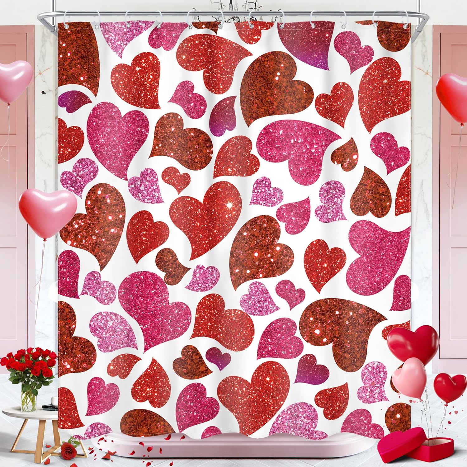 Glitter Heart Shower Curtain Red Pink Love Design Valentine Theme Romantic Bath Decor Waterproof Fabric Fashion Art W60H190(CM)-1 Pcs
Glitter Heart Shower Curtain Red Pink Love Design Valentine Theme Romantic Bath Decor Waterproof Fabric Fashion Art W60H190(CM)-1 Pcs