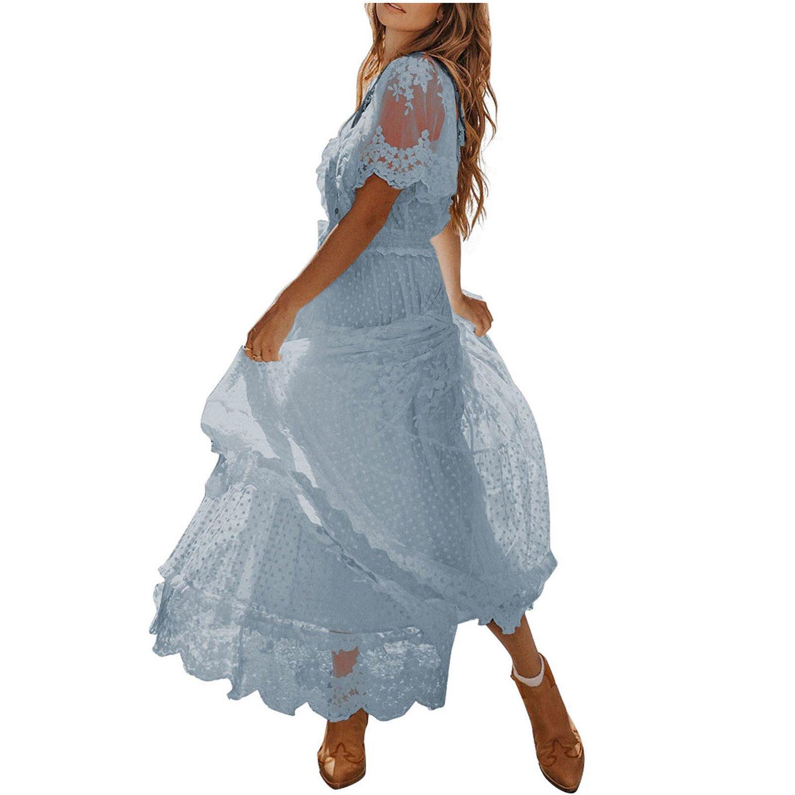 Europe and the United States summer foreign trade new women s clothing v-neck short-sleeved lace dress XXXL небо синє кольору
Europe and the United States summer foreign trade new women s clothing v-neck short-sleeved lace dress XXXL небо синє кольору