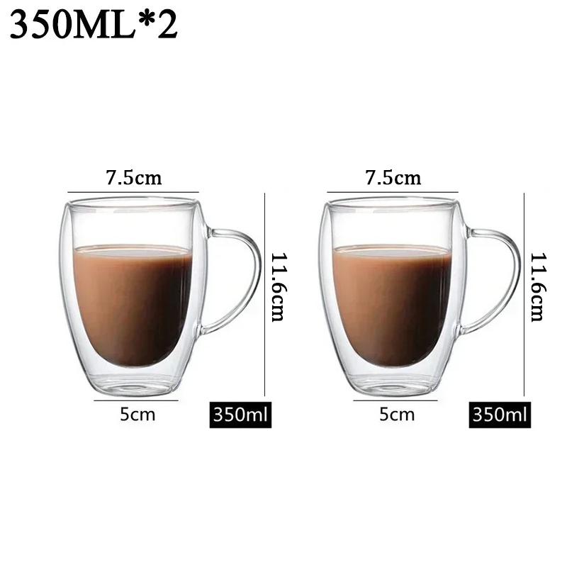 2-6 шт., двухслойная настенная прозрачная чашка, кружка для кофе, молока, напитка, посуда из боросиликатного стекла, термостойкая домашняя офисная посуда Ships within 24 hour