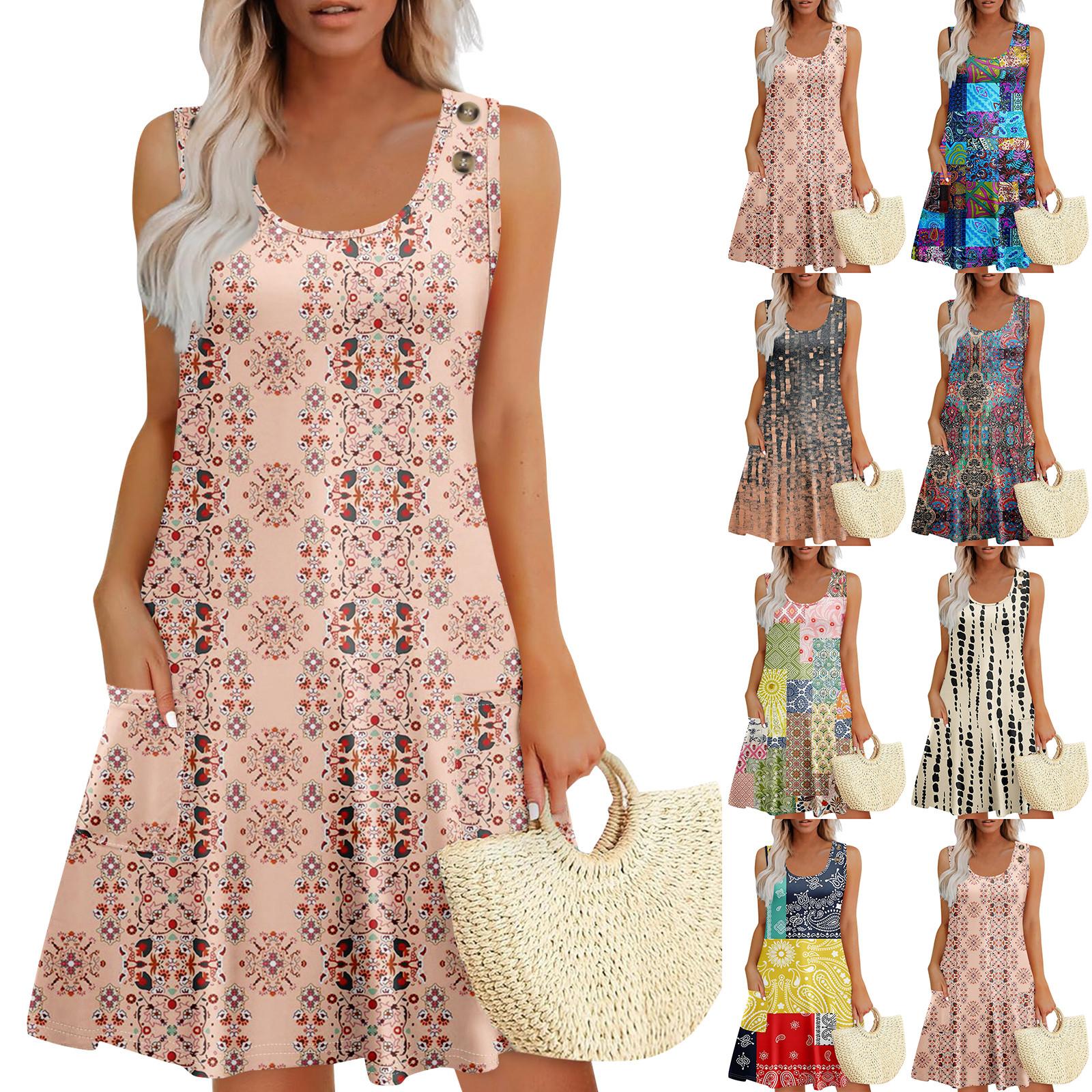 Summer Dresses For Women Beach Boho Sleeveless Printing Flowy Pocket Tshirt Tank Sundresses S
Summer Dresses For Women Beach Boho Sleeveless Printing Flowy Pocket Tshirt Tank Sundresses S