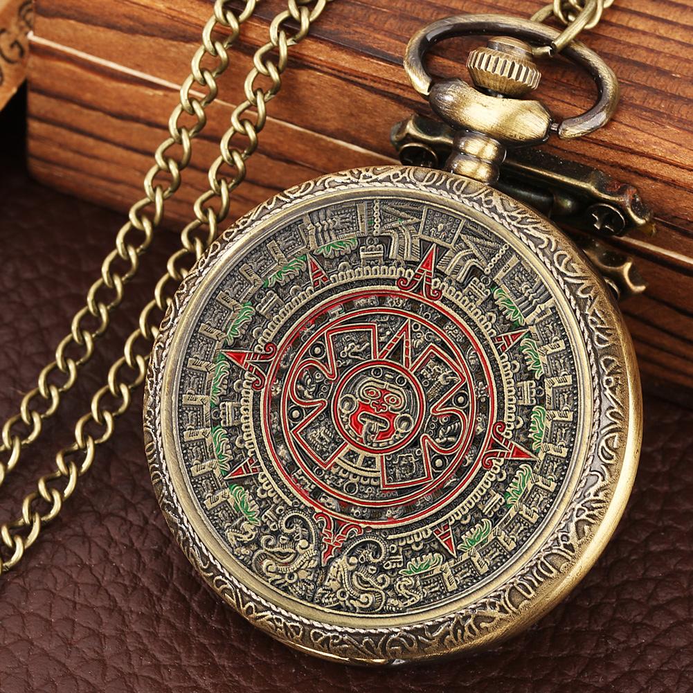 Bronze Mexican Maya Aztec Calendar Art Prophecy Culture Gold Plated Coin Quartz Pocket Watch with 80cm Necklace/38cm Waist Chain
Bronze Mexican Maya Aztec Calendar Art Prophecy Culture Gold Plated Coin Quartz Pocket Watch with 80cm Necklace/38cm Waist Chain