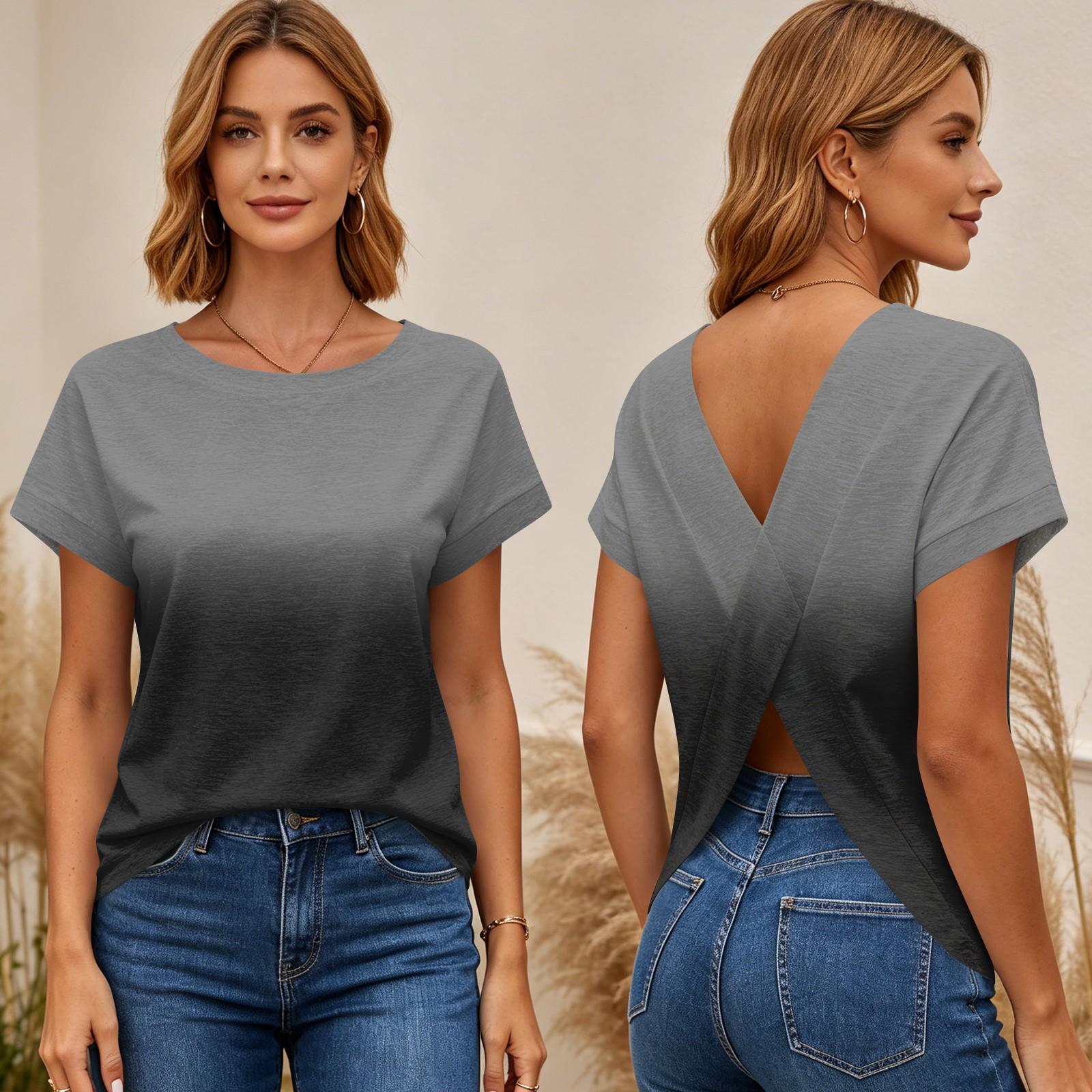 Women Short Sleeve T-Shirt Gradient Print Cross Back Open Back Top Casual Lightweight Summer Tee S чёрный
Women Short Sleeve T-Shirt Gradient Print Cross Back Open Back Top Casual Lightweight Summer Tee S чёрный
