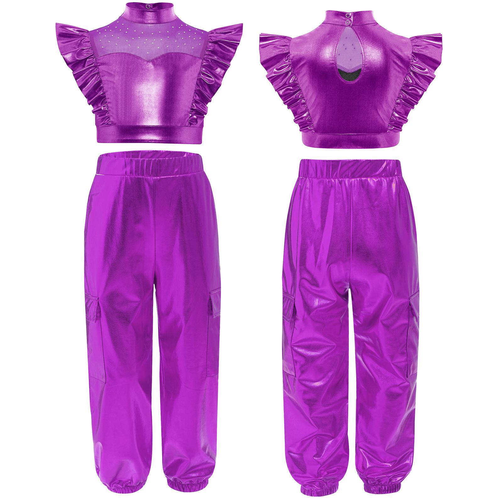 Girls Shiny Cargo Pants Metallic Ruffle Crop Top Rhinestone Adorned Mesh Patchwork Hip Hop Set 5-6 Years фіолетовий
Girls Shiny Cargo Pants Metallic Ruffle Crop Top Rhinestone Adorned Mesh Patchwork Hip Hop Set 5-6 Years фіолетовий
