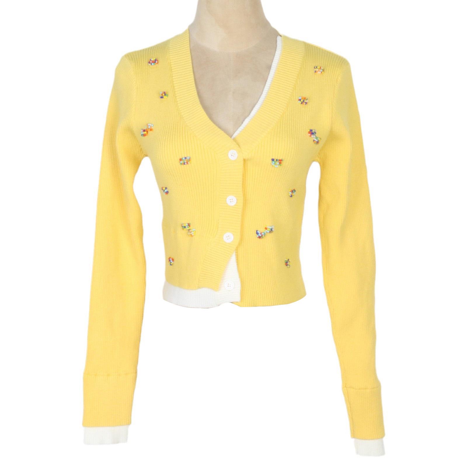 Women s French Retro Knit Cardigan: V-neck, Long Sleeve, Beaded Faux Two-Piece, Color Block Short Top Small
Women s French Retro Knit Cardigan: V-neck, Long Sleeve, Beaded Faux Two-Piece, Color Block Short Top Small