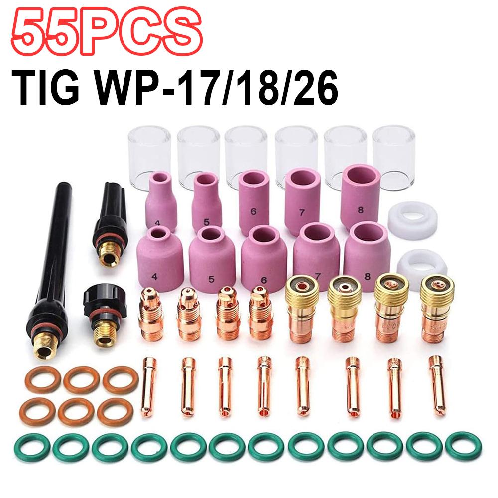 55pcs TIG Welding Torch Nozzle Ring Cover Gas Lens Glass Cup Kit TIG WP-17/18/26 High Temperature Durable Practical Accessories 55pcs
55pcs TIG Welding Torch Nozzle Ring Cover Gas Lens Glass Cup Kit TIG WP-17/18/26 High Temperature Durable Practical Accessories 55pcs