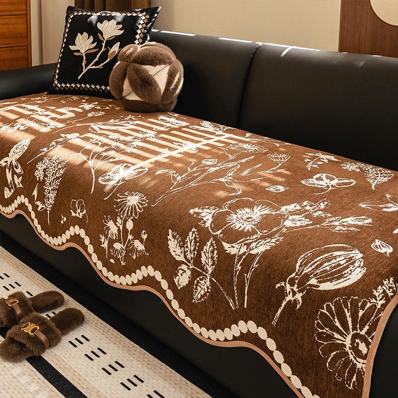 Подушка особой формы Черная, Шенилловая подушка для дивана Универсальная для всех сезонов, Новый чехол для дивана Осень-Зима 90 * 210cm