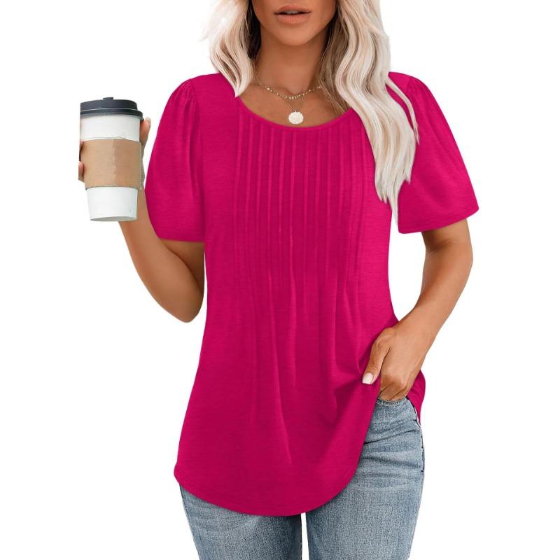 Loose Pleated Round Neck Short Sleeved T-shirt for Women Striped Solid Color Women s Clothing Shirt S рожевий червоний колір
Loose Pleated Round Neck Short Sleeved T-shirt for Women Striped Solid Color Women s Clothing Shirt S рожевий червоний колір