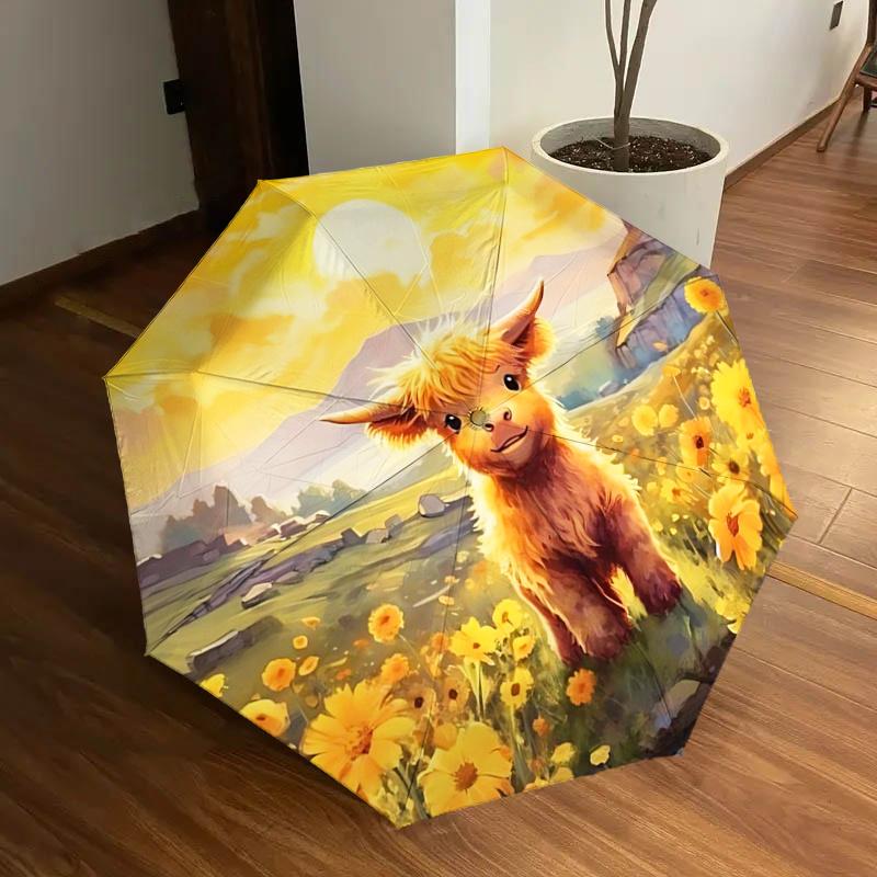 Yellow Flower Field Highland Cow Automatic Opening/Closing Umbrella - Portable Three-Fold Design with 8-Bone Iron Frame, Outdoor Gift for Fa
Yellow Flower Field Highland Cow Automatic Opening/Closing Umbrella - Portable Three-Fold Design with 8-Bone Iron Frame, Outdoor Gift for Fa