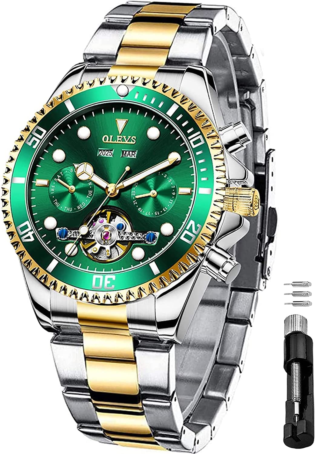 OLEVS Men s Watch - Mechanical Arm Watch - Automatic Watch - Waterproof Luminous Date - Hollow Dial Stainless Steel Green…
OLEVS Men s Watch - Mechanical Arm Watch - Automatic Watch - Waterproof Luminous Date - Hollow Dial Stainless Steel Green…