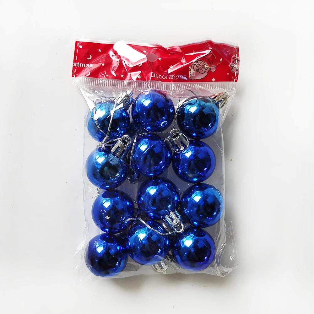 12 шт. Мини Рождественские Шары Рождественская Елка Подвесное Украшение Пластик Красный Зеленый Золотой Шарик Подвеска Рождественское Украшение 2024 Navidad синий