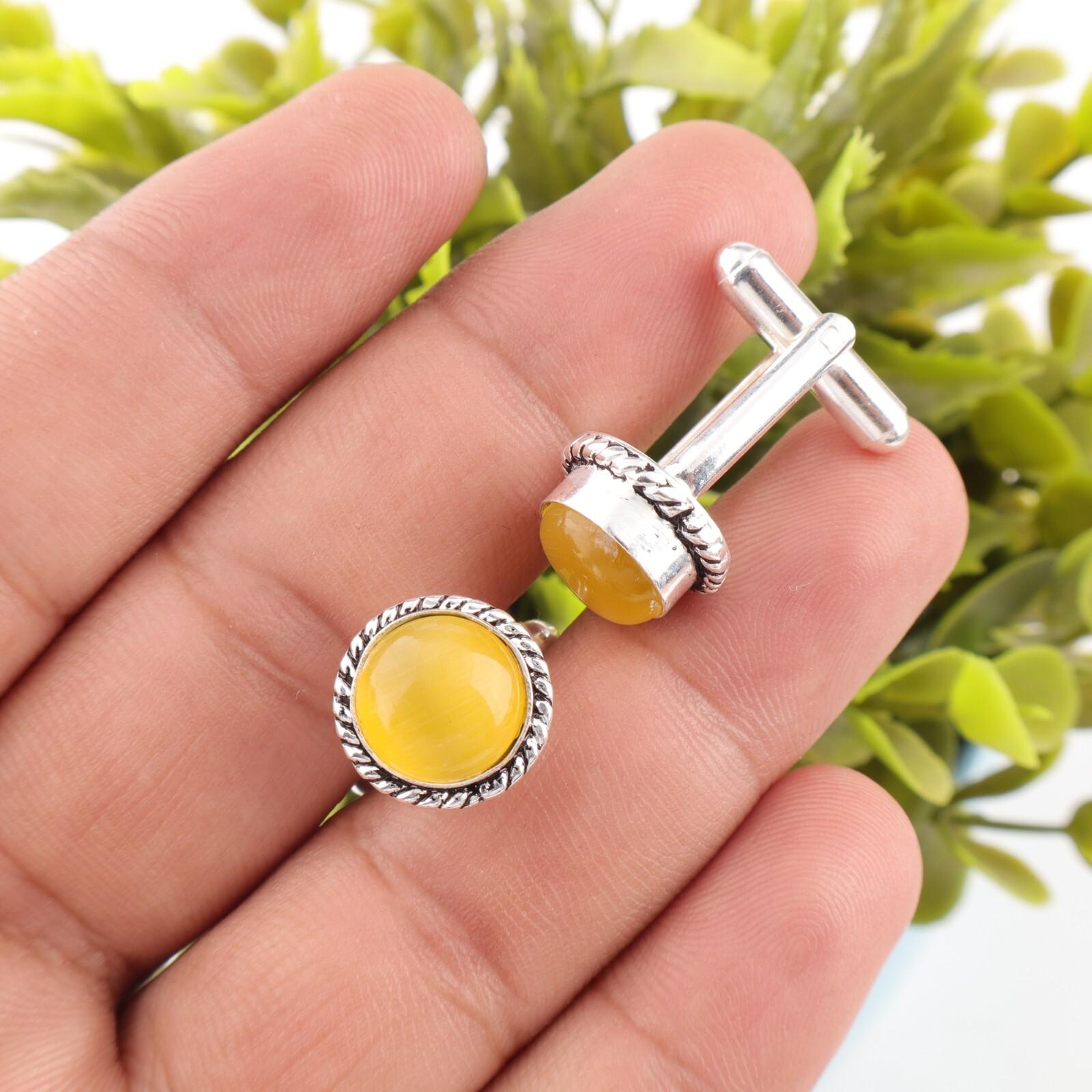 Yellow Cat s Eye Gemstone Cufflink 925 Sterling Silver Handmade Birthday Jewelry CL-3-28
Yellow Cat s Eye Gemstone Cufflink 925 Sterling Silver Handmade Birthday Jewelry CL-3-28