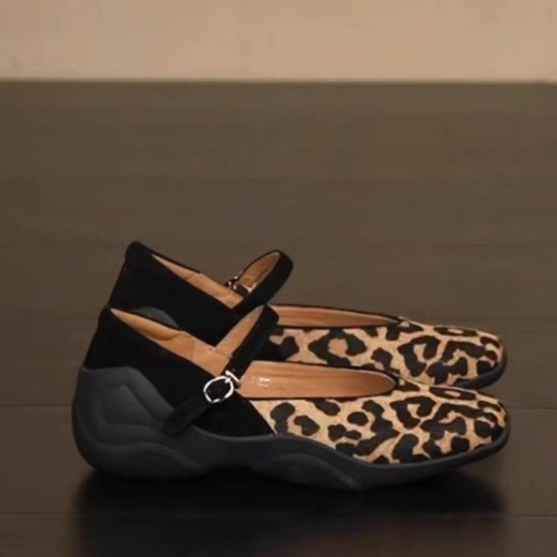 Летние Новые Туфли на Плоской Подошве с Мягкой Подошвой Женская Мода Круглый Носок Мелкий Вырез Леопардовый Принт Коровья Замша Наборная Стопа Нескользящие Одинарные Туфли 42 цветной печати леопарда