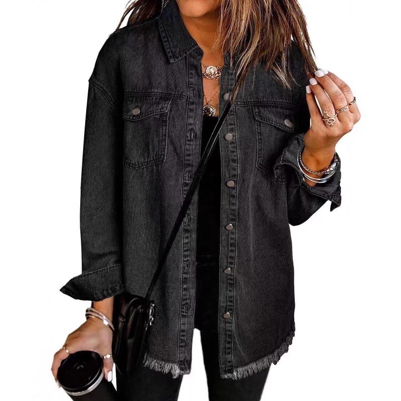 New Washed Denim Shirt Jacket Women Autumn Street Style Frayed Hem Casual Outerwear S чорний
New Washed Denim Shirt Jacket Women Autumn Street Style Frayed Hem Casual Outerwear S чорний