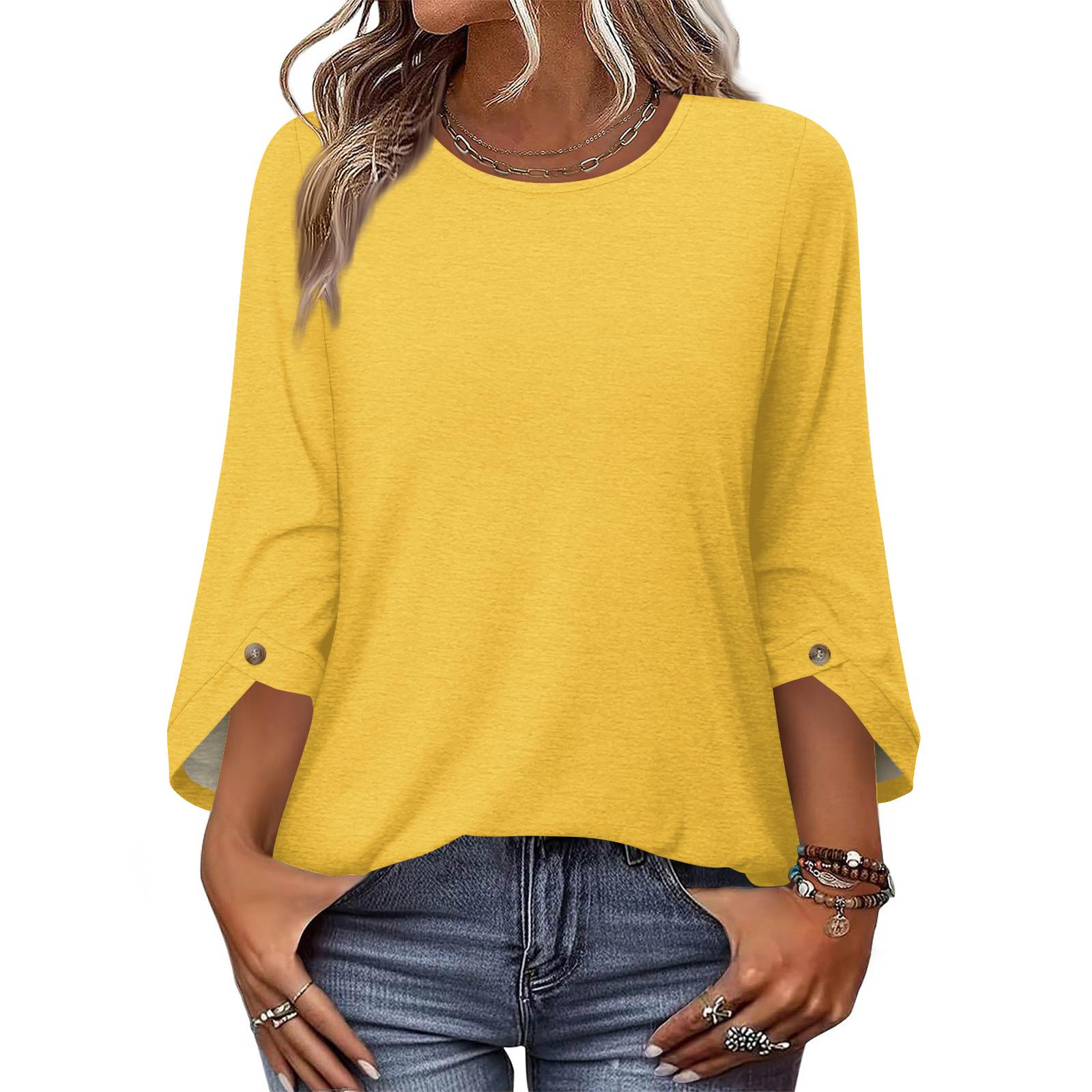 Womens 34 Sleeve Crew Neck Pullover Top with Button Casual Loose Fit Blouse for Daily Wear Office Travel XL жовтий
Womens 34 Sleeve Crew Neck Pullover Top with Button Casual Loose Fit Blouse for Daily Wear Office Travel XL жовтий