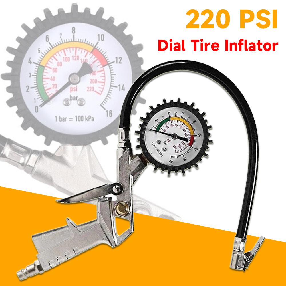 0-220PSI Car Tire Pressure Gauge Tester Pressure Gun Type Motorcycle Air Compressor Inflator Dial Meter Pump Tire Repair Tool
0-220PSI Car Tire Pressure Gauge Tester Pressure Gun Type Motorcycle Air Compressor Inflator Dial Meter Pump Tire Repair Tool