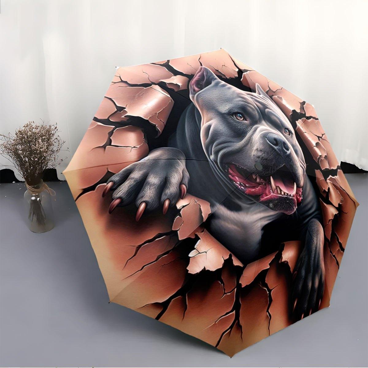 Automatic Folding Umbrella A pit bull breaking through a cracked surface. Portable collapsible design, casual outdoor accessor
Automatic Folding Umbrella A pit bull breaking through a cracked surface. Portable collapsible design, casual outdoor accessor