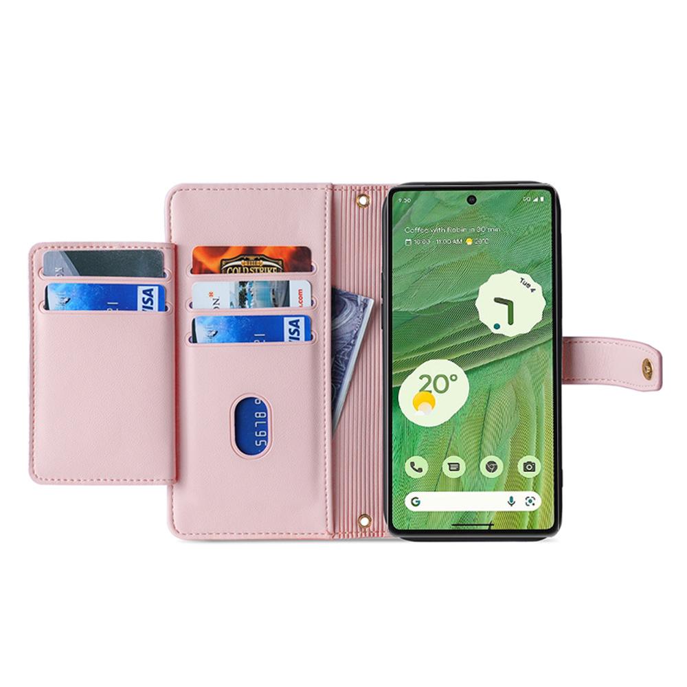 For Google Pixel 7 5G PU Leather Stand Case Zipper Pocket Phone Cover with Wrist Strap and Shoulder Strap Pink
For Google Pixel 7 5G PU Leather Stand Case Zipper Pocket Phone Cover with Wrist Strap and Shoulder Strap Pink
